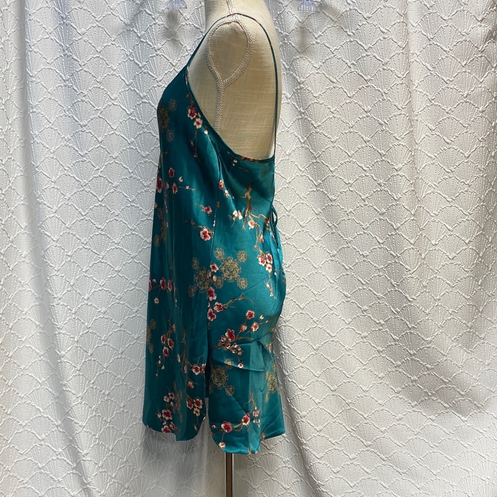 California Dynasty size large Floral Satin Kimono Robe‎ set - Teal oriental sexy - Picture 13 of 16